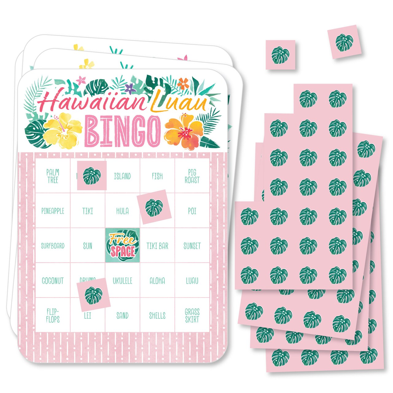 Big Dot of Happiness Hawaiian Luau Bingo Cards and Markers, Tropical Floral Party Bingo Game Activity for Bridal Showers or Birthday Parties - 18 Ct